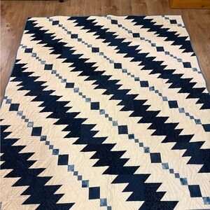 Handmade Midnight Blue and Cream Zigzag Quilt